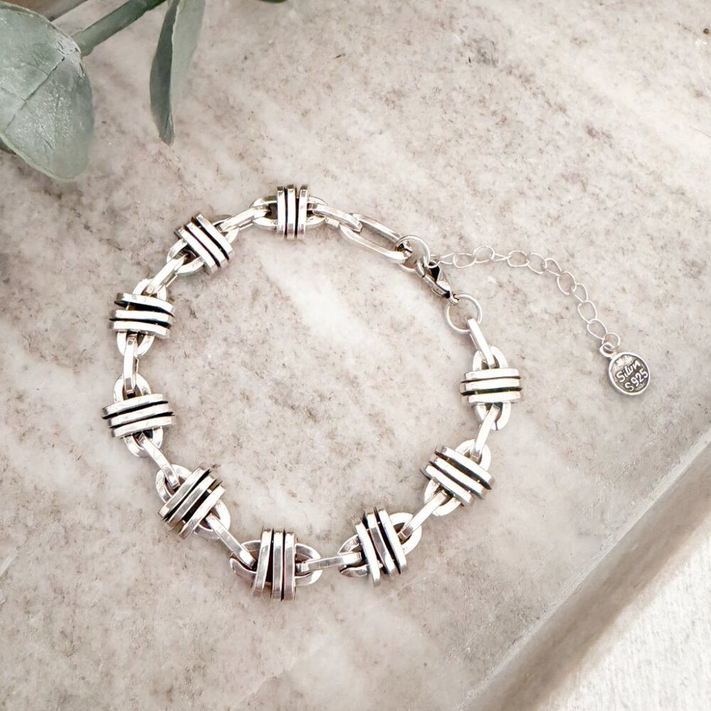 925 Sterling Silver Chain Link Bracelet Modern Trendy Link Bracelet - Picture 4 of 9
